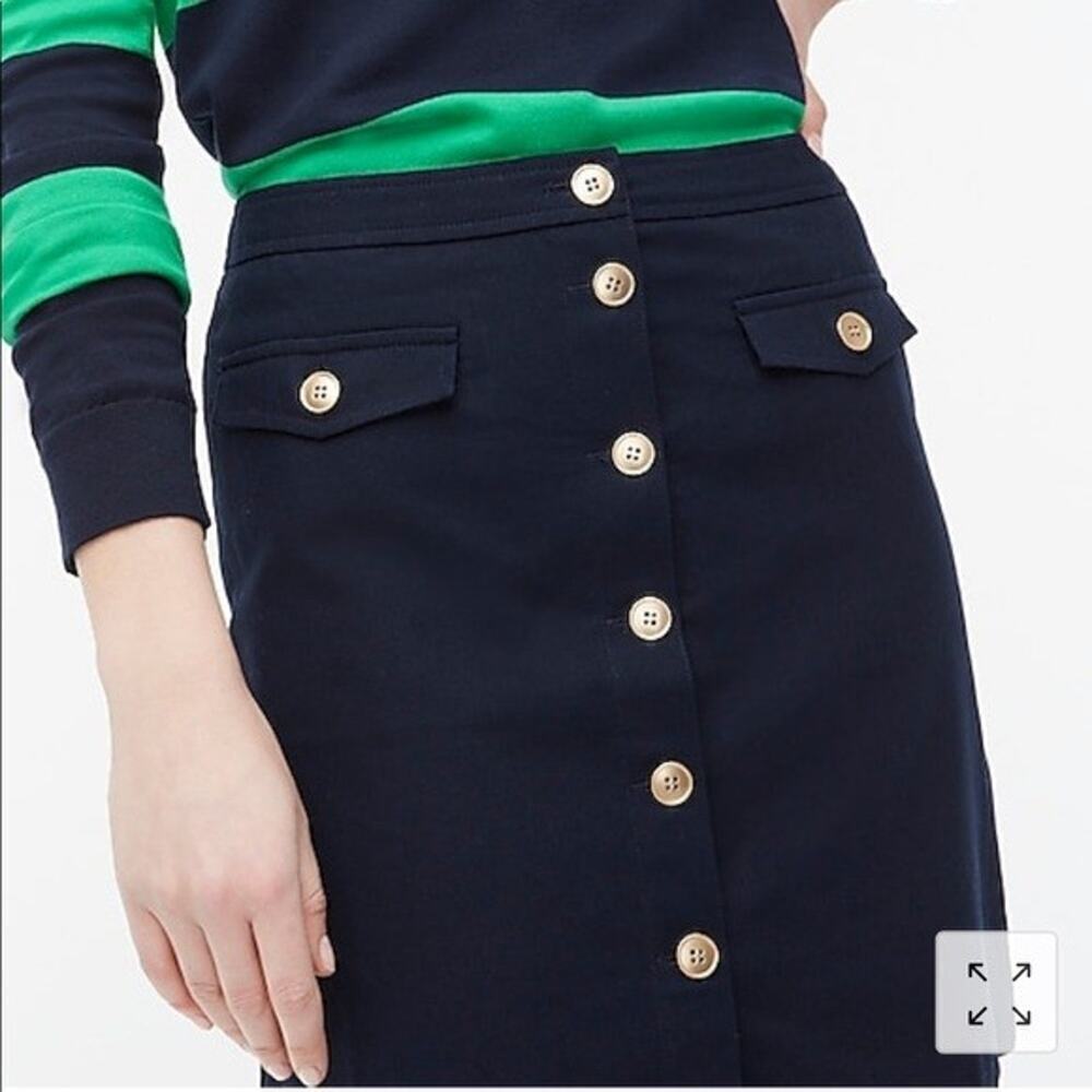 J. Crew Skirt 8 Navy Blue Linen Blend Button Through A-Line AV793 Preppy Career